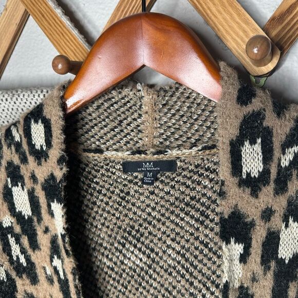 Leopard Open Front Fuzzy Cardigan Sweater M - Picture 5 of 6
